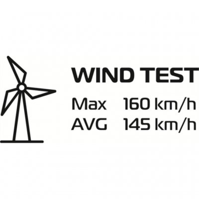 The tent is tested to withstand winds of up to 160 km/h.