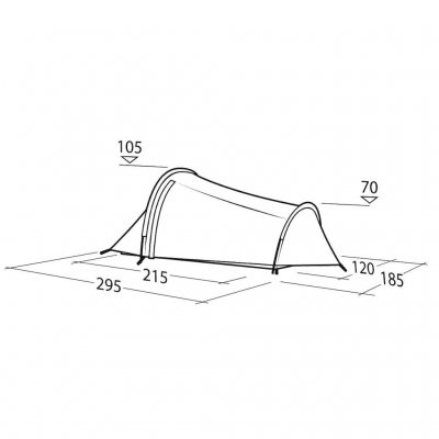 Dimension sketch for Robens Challenger II 2-person tent.