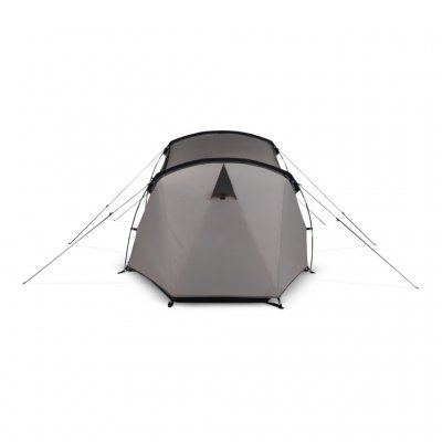 The tent accommodates two people and features a double-wall construction with a full inner tent for a protected sleeping area.