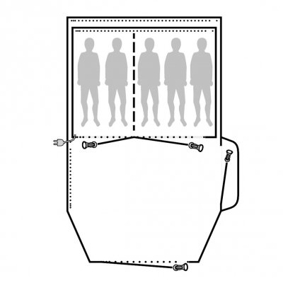 The carpet covers the family room in the family tent.