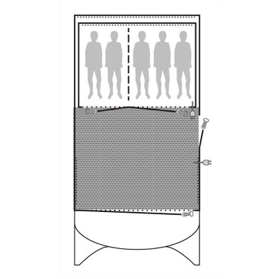 The carpet covers the entire family tent's living room.