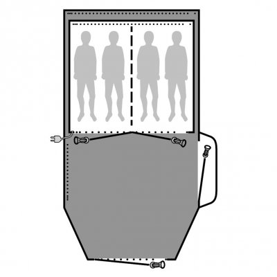 Golvskyddet ligger under hela familjetältet och skyddar mot väta, smuts och slitage.