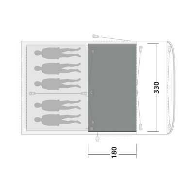 The tent mat covers the entire family room for the Outwell Rockland 5P family tent.