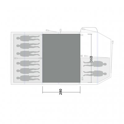 The mat covers the entire livingroom for the family tent Outwell Knightdale 8PA