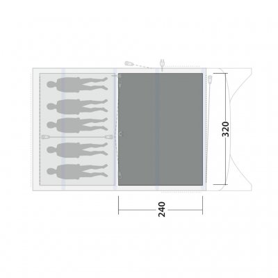 The tent mat covers the entire family room of the Outwell Avondale 5 family tent.