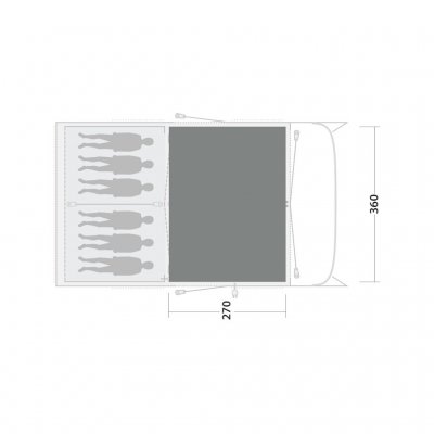 The tent mat covers the entire family room of the Outwell Wyoming 6 family tent.