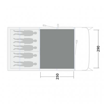 The tent mat covers the entire family room of the Outwell Colorado 5 Air family tent.