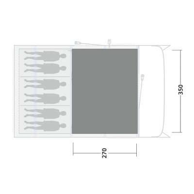 The tent mat covers the entire family room of the Outwell Lowa / Boston 5 Air family tent.