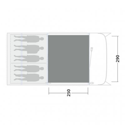 The tent mat covers the entire family room of the Outwell Florida 5 Air family tent.
