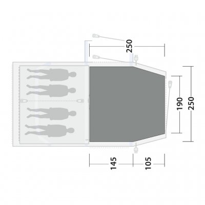 The tent mat covers the entire family room of the Outwell Montana 4 Air family tent.