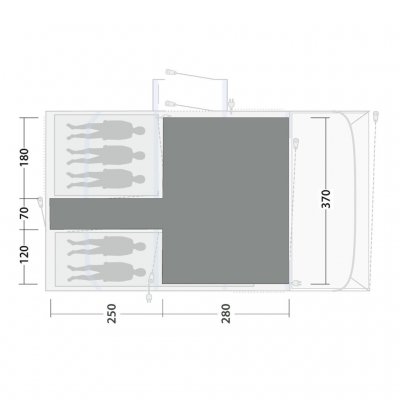 The tent carpet covers the entire living area of the family tent Outwell Vermont 7 Air.