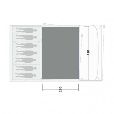 The tent carpet covers the entire living area of the family tent Outwell Charleston 7 Air TC.
