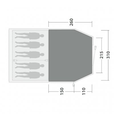 The tent mat covers the entire family room of the Outwell Nevada 5 family tent.