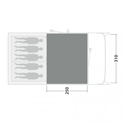 The tent mat covers the entire family room of the Outwell Denver 5 / Ohio 5 TC family tent.