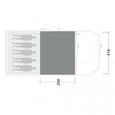 The tent mat covers the entire family room of the Outwell Phoenix 5 family tent.