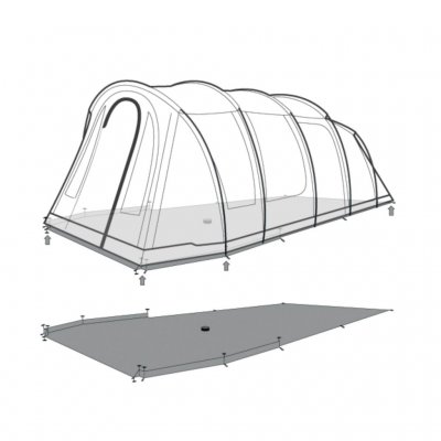 The groundsheet is placed under the tent.