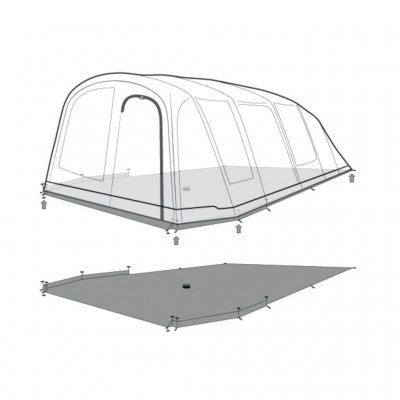 The groundsheet is placed under the tent.