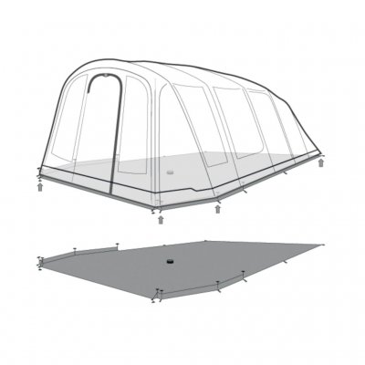 The groundsheet is placed under the tent.