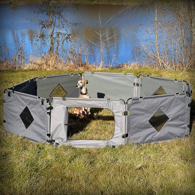 Quickly create a secluded area for your dog during your camping holiday.
