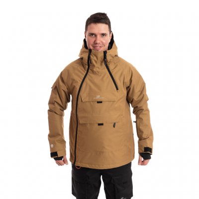 Anorak model with both long and short zipper, stomach pockets, fixed hood.