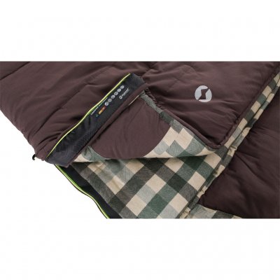Folded edge at the sleeping bag's zipper and storage pocket for valuables.