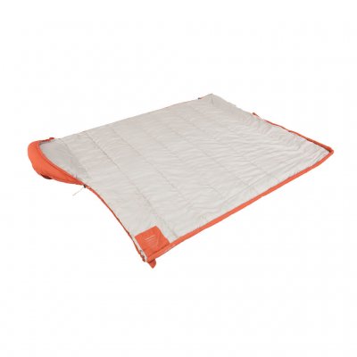 The sleeping bag goes fully open and used as a quilt.