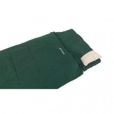 Warm and spacious camping sleeping bag with a built-in pillow.