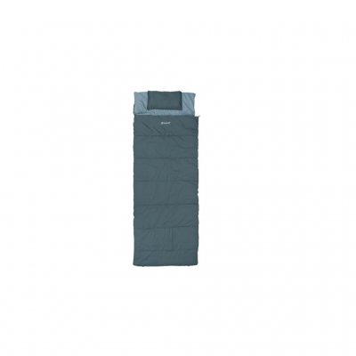 Warm camping sleeping bag with double zippers and built-in pillow.