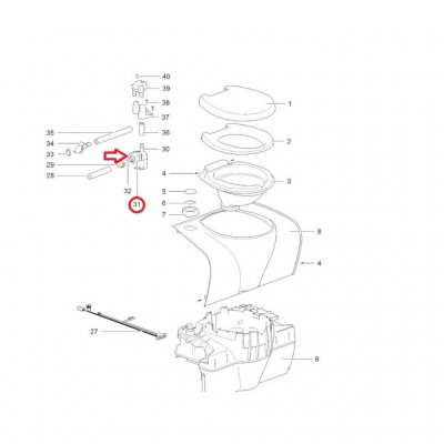 Connection for the hose to the water supply on Thetford toilets.