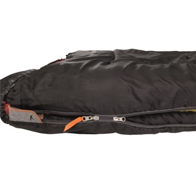 Double zippers allow the foot end of the sleeping bag to open up on hot nights.