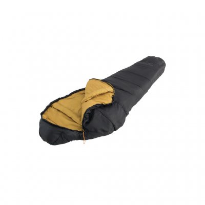 Easy Camp Falcon IV Sleeping bag with pulled-on hood.