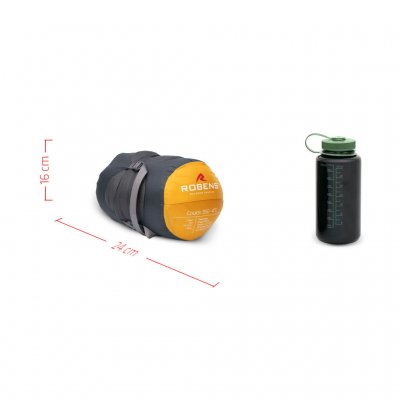 The compression bag can bring the packing volume to only 24 x 16 cm