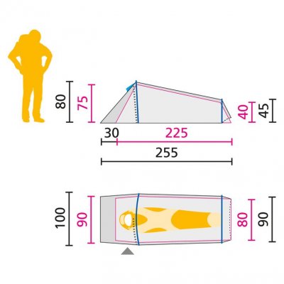 Mått för Jack Wolfskin Gossamer 1-personerstält.