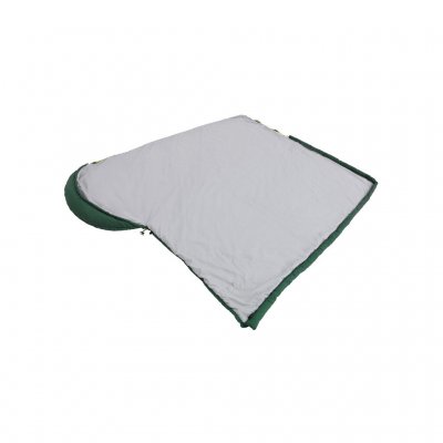 The zipper on Outwell Campion is open completely so the sleeping bag is used as a blanket.