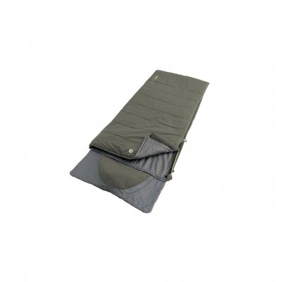 Warm camping sleeping bag with double zippers and integrated pillow.