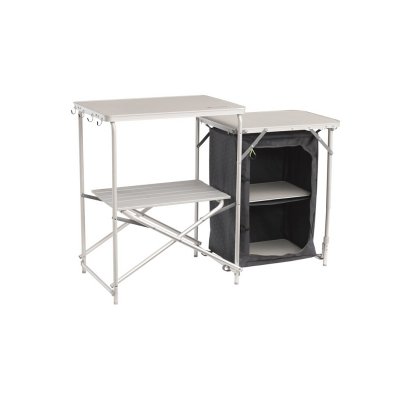 Kitchen counter from Outwell, two surfaces to unload items and one cabinet to store goods