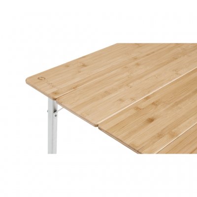 Table top in bamboo provides a durable camping table.