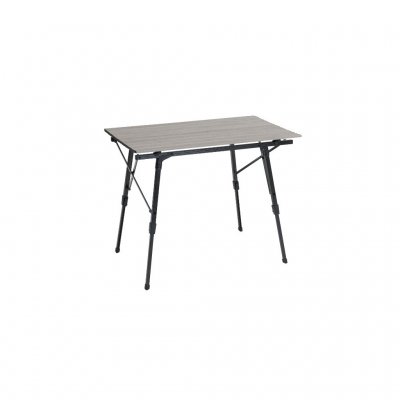 Folding camping table with aluminum tabletop and adjustable legs .
