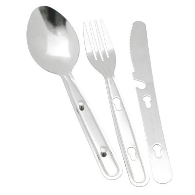 Travel cutlery with knife, fork, spoon and bottle opener