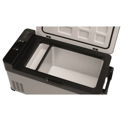 Compressor-driven cooling box with two compartments.