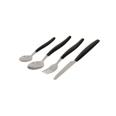 Stainless steel cutlery set for four people in transport packaging.