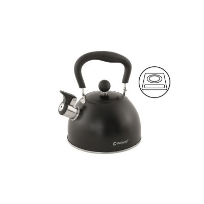 1.8 liter kettle in stainless steel with a whistle for camping with a tent, caravan or motorhome.
