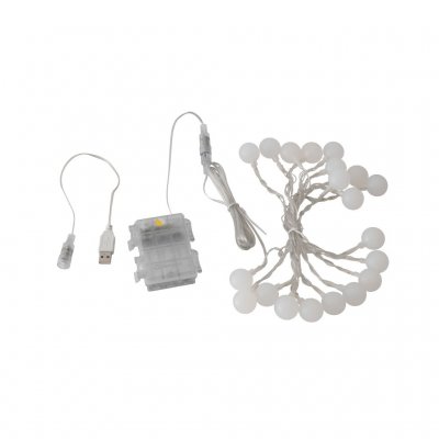 The light loop is powered either via a USB cable or via a battery box (3xAA batteries)