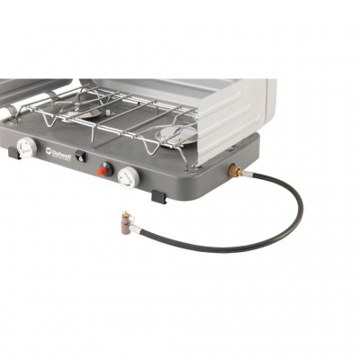 The camping stove is easily connected to a disposable bottle with thread.