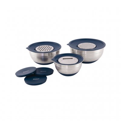 Bowl set in stainless steel and associated lock with replaceable rivjärn.