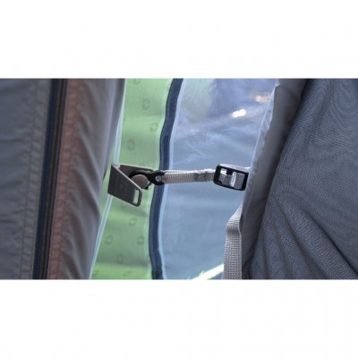 Attach the cabinet to the tent Hook Track system for extra stability.