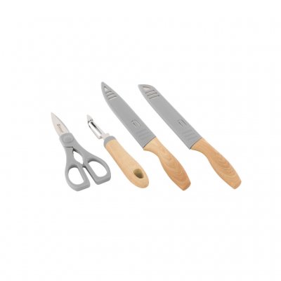 Protective covers for the knives make them safe and easy to pack.