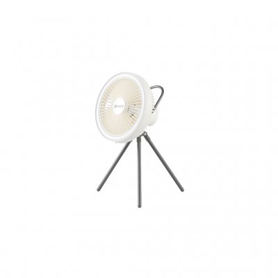 A lightweight, rechargeable fan with powerful air circulation, bright LED light, and multiple placement options.
