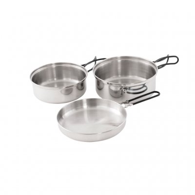 Stylish pan set in stainless steel that works on all heat sources (including induction)