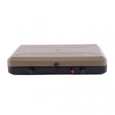 Built-in wind protection which is also used as a cover during transport.